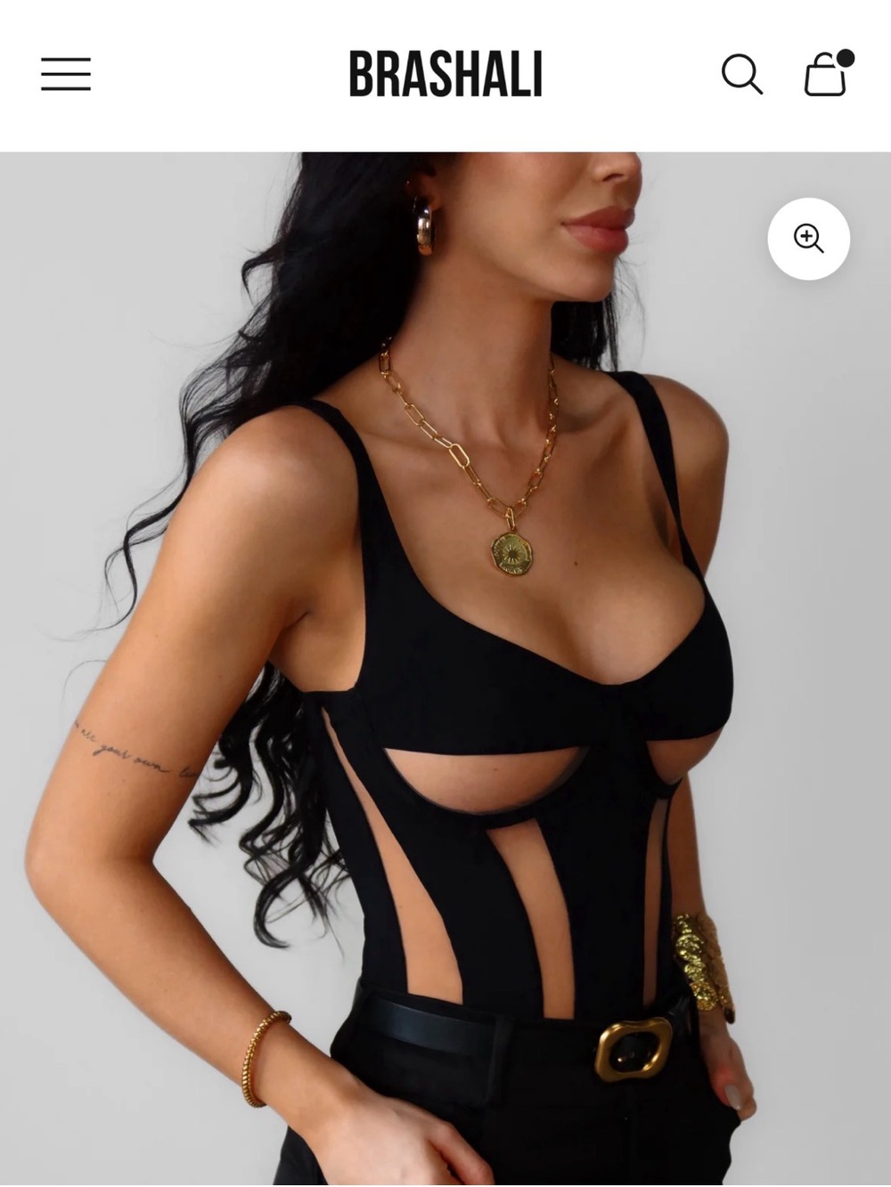 Brashali Genova Black Bodysuit with Sheer Panels - Picture 4 of 7